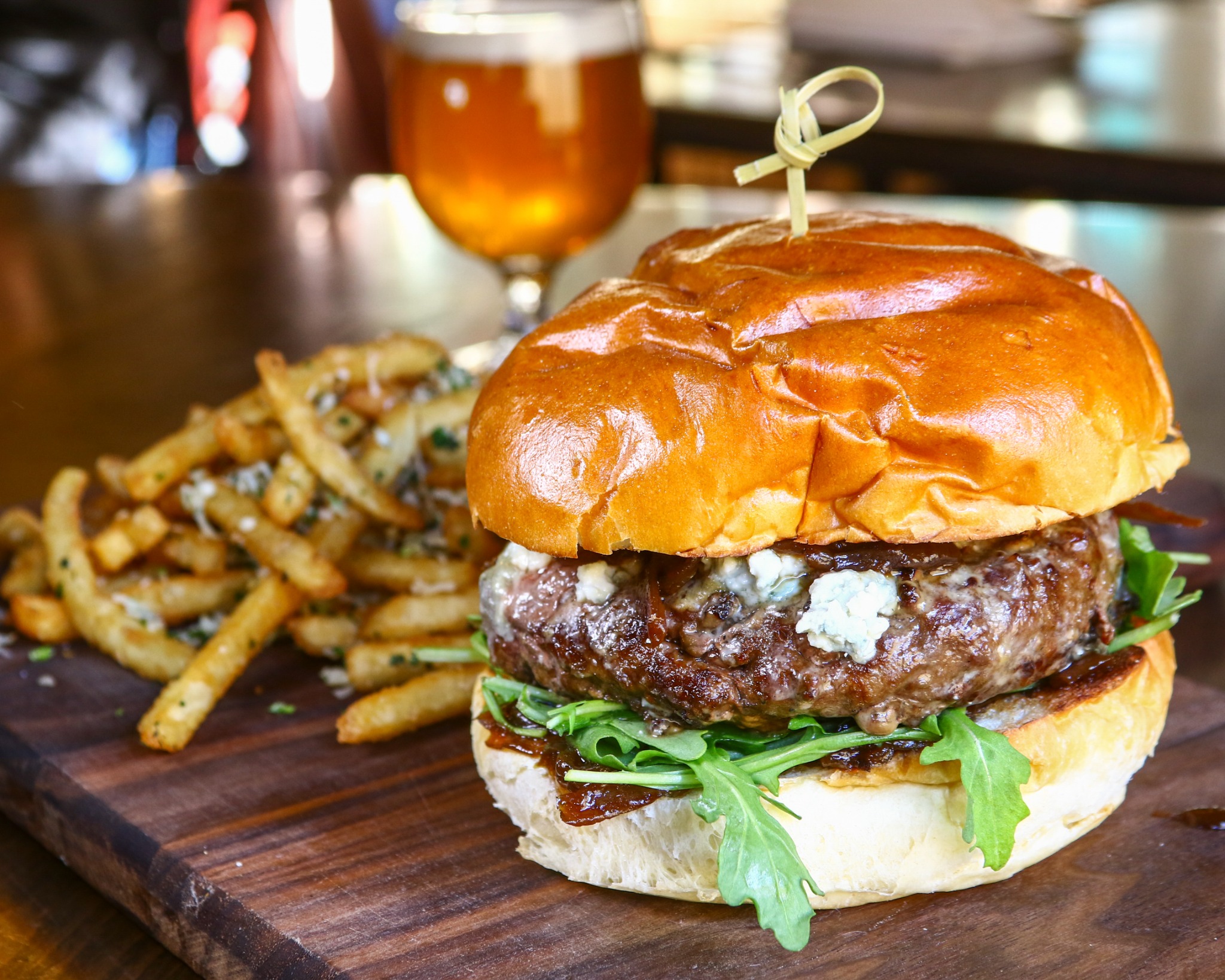 Blue cheese burger with garlic fries