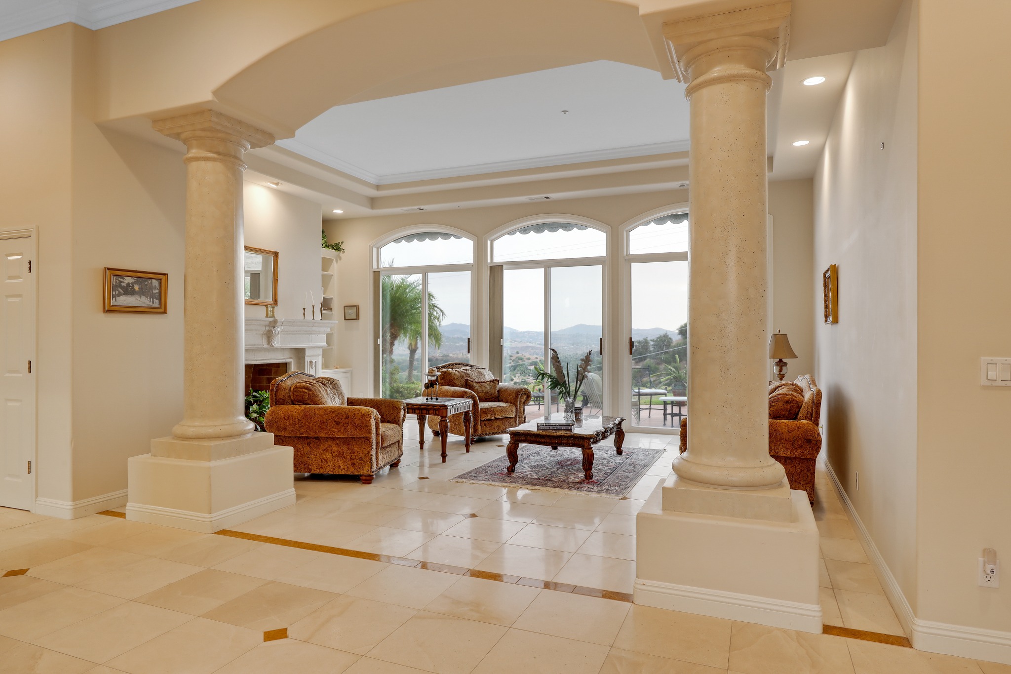 Luxury living room with lake view